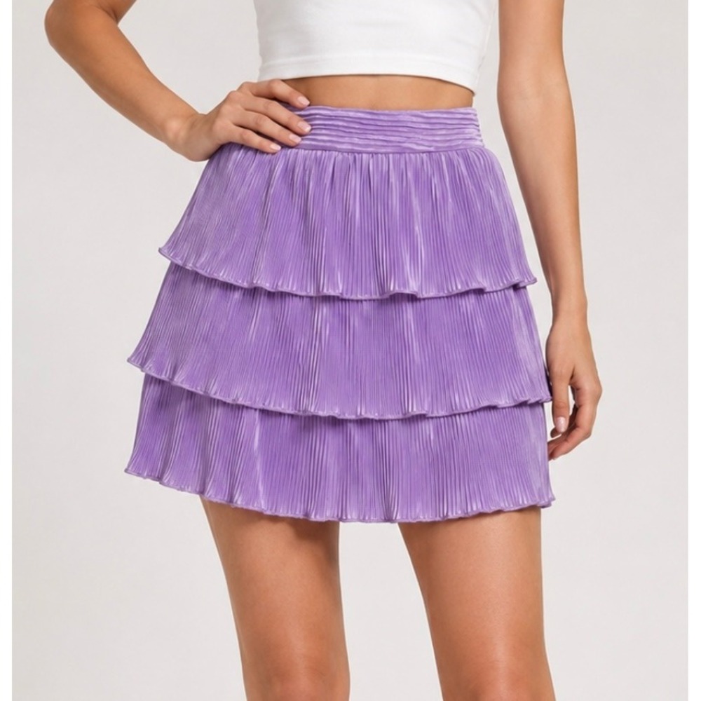 TCEC Purple Pleated Tiered Mini Skort Ruffle Layered Skirt Shorts CS3589 Small